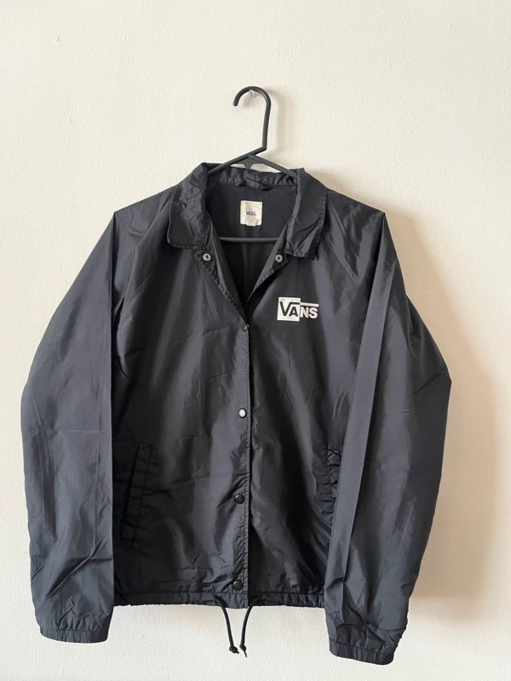 Vans Black Windbreaker Coach Jacket with White Logo